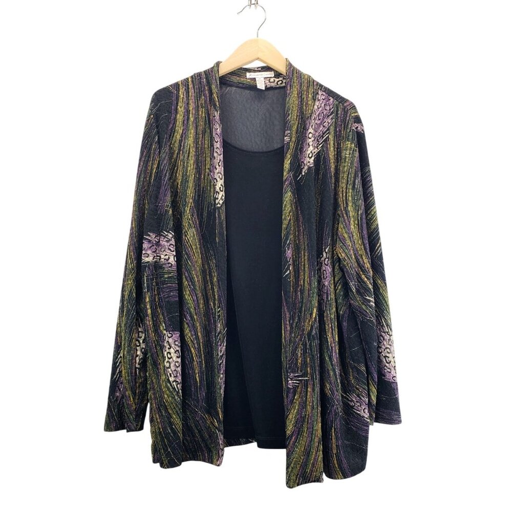 Women’s Cardigan Camisole Set 2x Black Purple Shimmer MJ Collection Mardi Gras - Picture 4 of 15